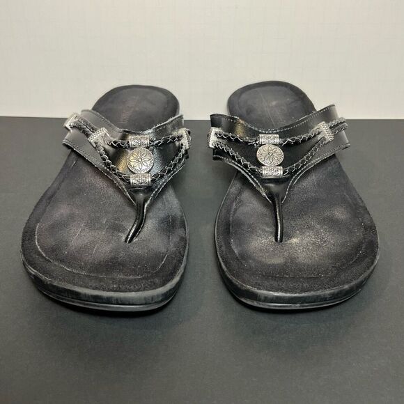 Womens MINNETONKA Silverbay Black Flip Flop Sandals / Size 10 - Picture 2 of 8